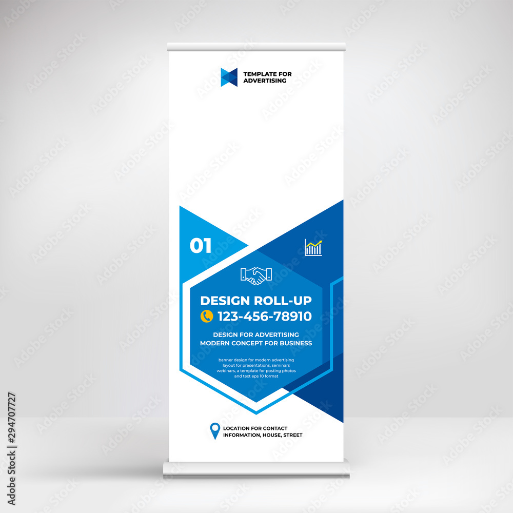 Roll-up banner design, layout for advertising, conferences, seminars, poster template for placing photos and text. Creative background for presentation Roll-up banner design, layout for advertising, conferences, seminars, poster template for placing photos and text. Creative background for presentation