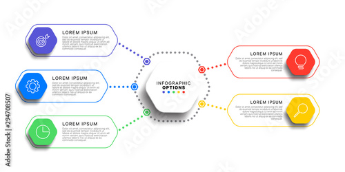 5 steps infographic template with realistic hexagonal elements on white background. business process diagram. company presentation slide template. modern vector info graphic layout design. eps 10