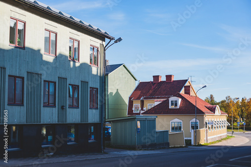 Summer sunny view of Kiruna streets, the northernmost town in Sweden, province of Lapland, Norrbotten County