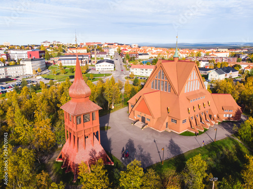 Принти на полотні Aerial summer sunny view of Kiruna, the northernmost town in Sweden, province of