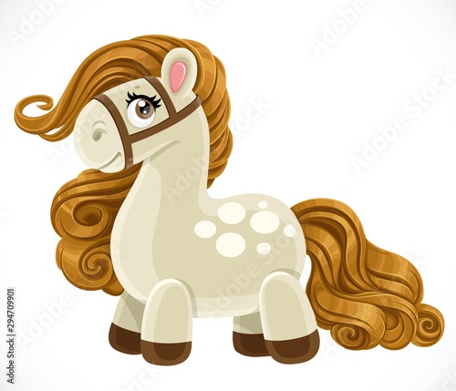 Cute cartoon toy lush mane pony isolated on white background