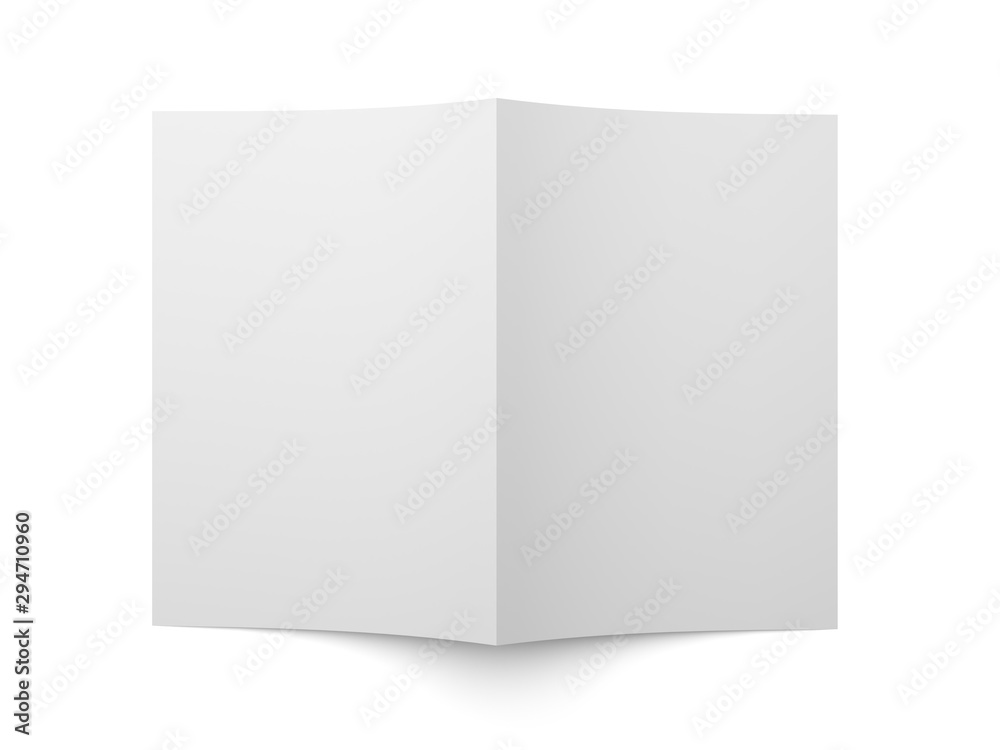 Top view of blank folded flyer, booklet, business card or brochure mockup template isolated on white background Top view of blank folded flyer, booklet, business card or brochure mockup template isolated on white background