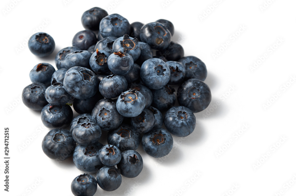 Fresh blueberries isolated on white background - close up.Bilberry on white background. Flat lay, copy space Fresh blueberries isolated on white background - close up.Bilberry on white background. Flat lay, copy space