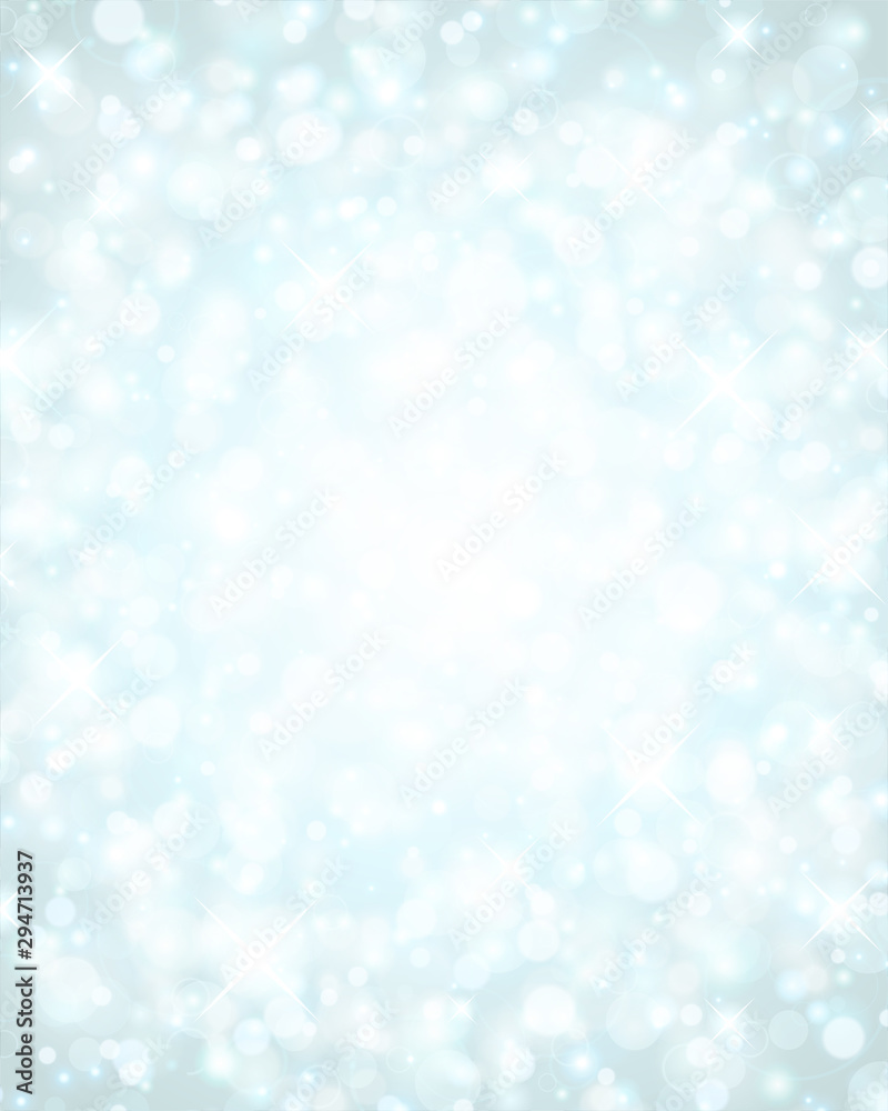Christmas blue glitter lights background of bright glow magic bokeh and place for text vector illustration
