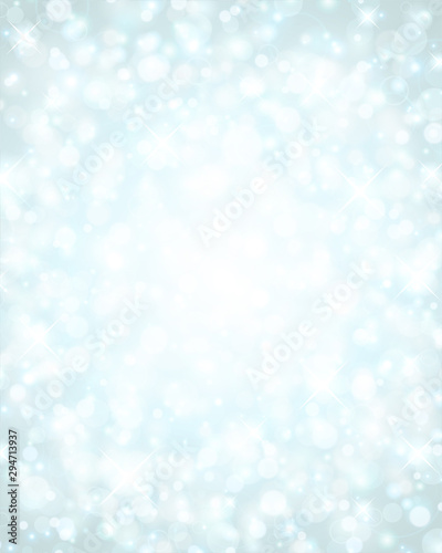 Christmas blue glitter lights background of bright glow magic bokeh and place for text vector illustration