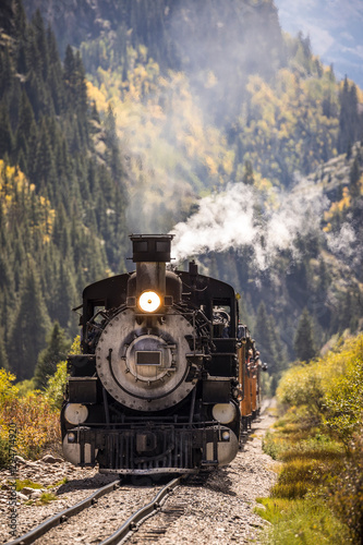 Railroad train coming up the tracks