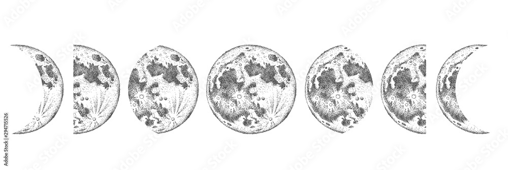 Moon phases isolated. Hand drawn illustration. Moon phases isolated. Hand drawn illustration.