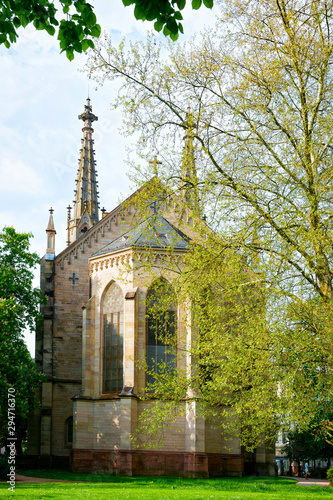 Fototapeta Naklejka Na Ścianę i Meble -  Cityscape with Evangelist City Church in Baden Baden in Germany