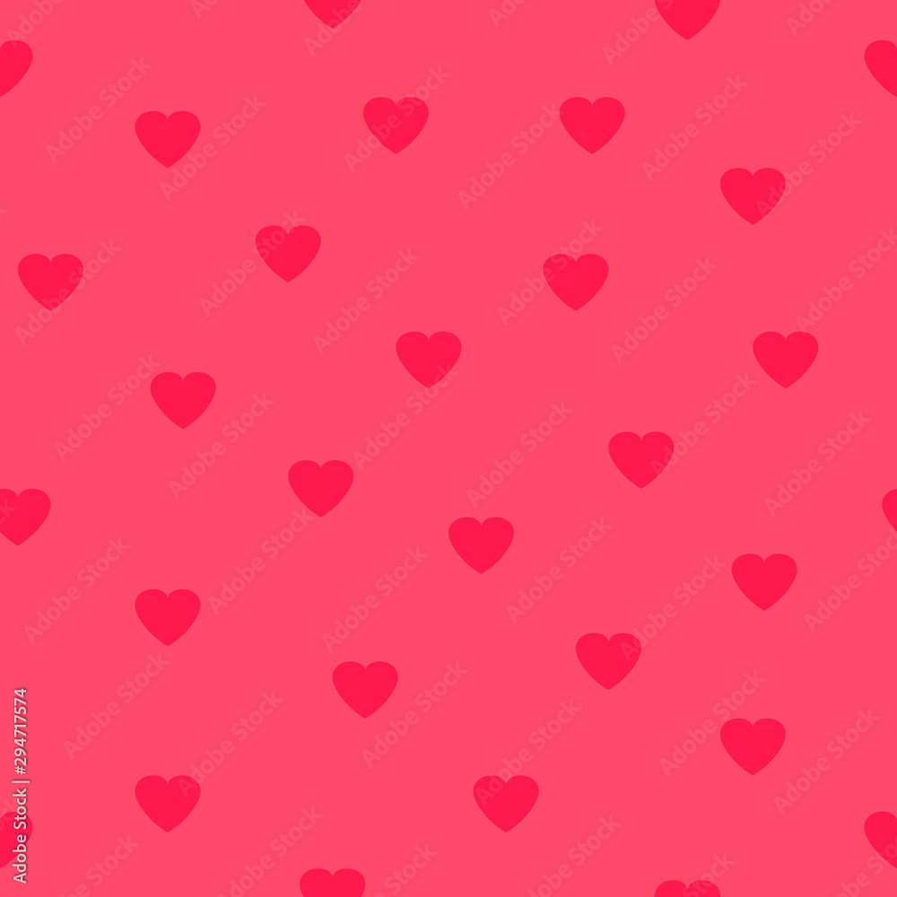 Hearts seamless vector background in trendy Living Coral color of the year 2019. Design elements for Valentine's day, romantic or love concept pattern.
