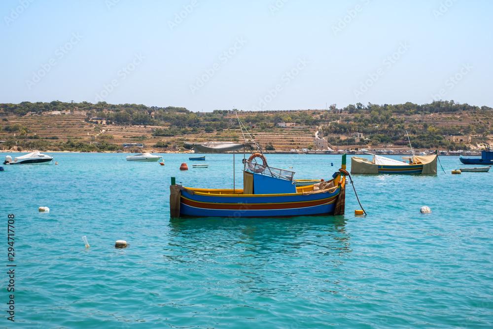 Traditional fishing boats Luzzu moored