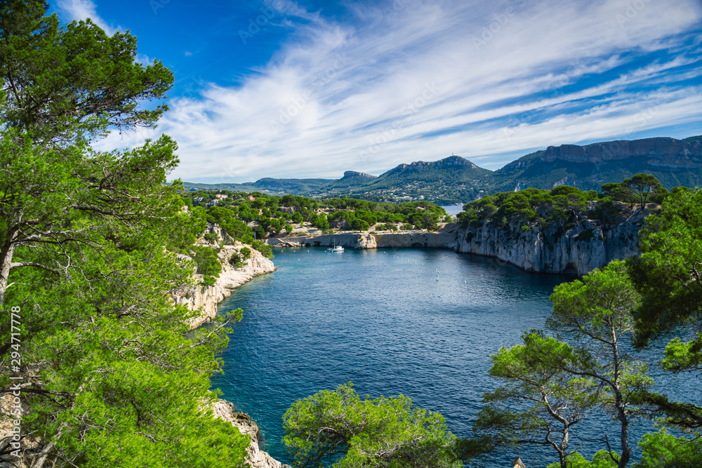Wonderful viewpoint from the forest, Calanques National Park near Cassis fishing village, Provence Wonderful viewpoint from the forest, Calanques National Park near Cassis fishing village, Provence