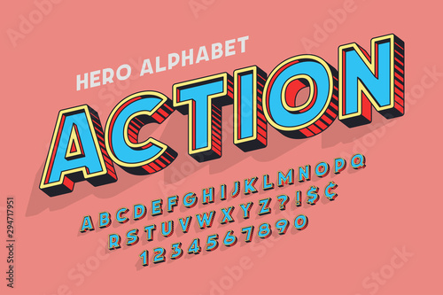 Trendy 3d comical font design, colorful alphabet, typeface.