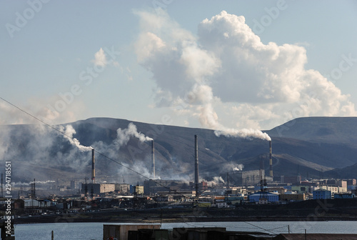 Mining and Metallurgical Plant Norilsk Nickel aka Nornickel. A large amount of harmful emissions into the atmosphere greatly degrade the environment