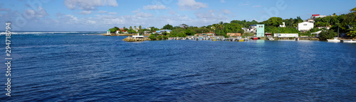 The picturesque coastline of Le Moule town in Guadeloupe, Grande-Terre island, french West Indies