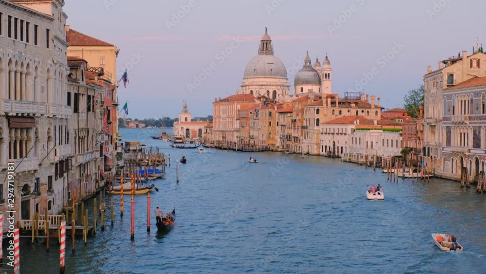 Panorama of Venice Grand Canal and Santa Maria della Salute church on sunset