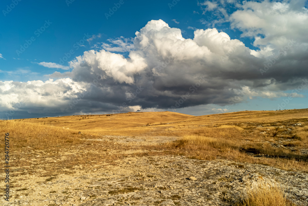 Fototapeta premium Field. Clouds. Autumn