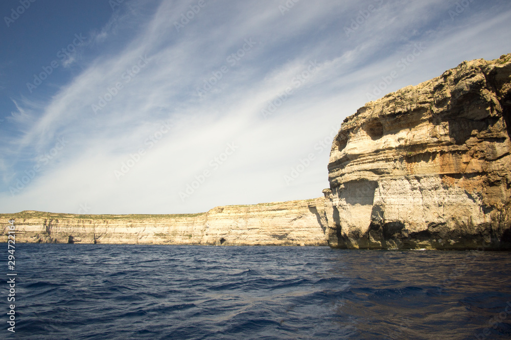 Boat trip next to Dwejra Cliffs in San Lawrenz, Gozo, Malta