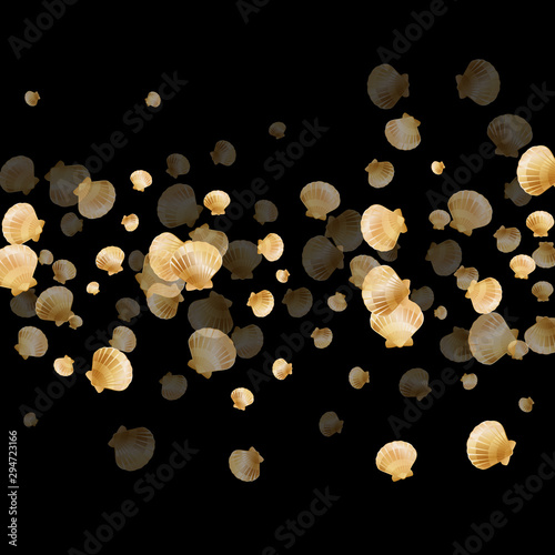 Gold seashells vector, golden pearl bivalved mollusks