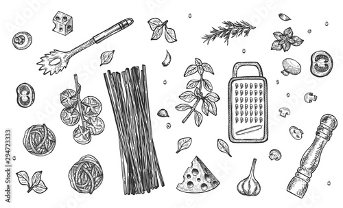 Italian pasta ingredients set