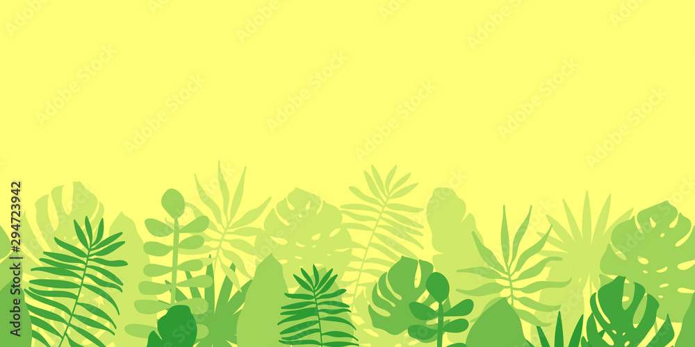 Vector seamless horizontal border pattern from tropical leaves