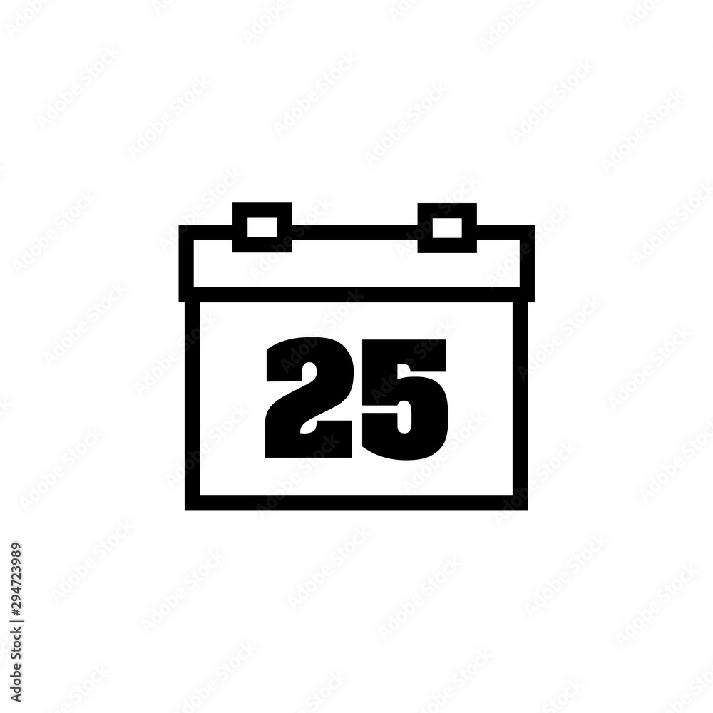 Calendar icon vector. Simple calendar with date 25.