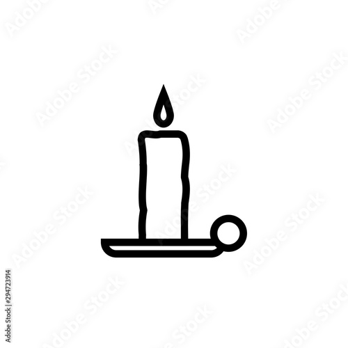 Old fashioned lit candle candlestick on holder flat vector icon for apps and websites