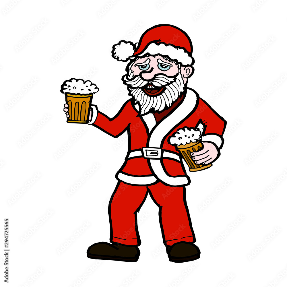 Obraz premium Merry Santa Claus with a beer in hand