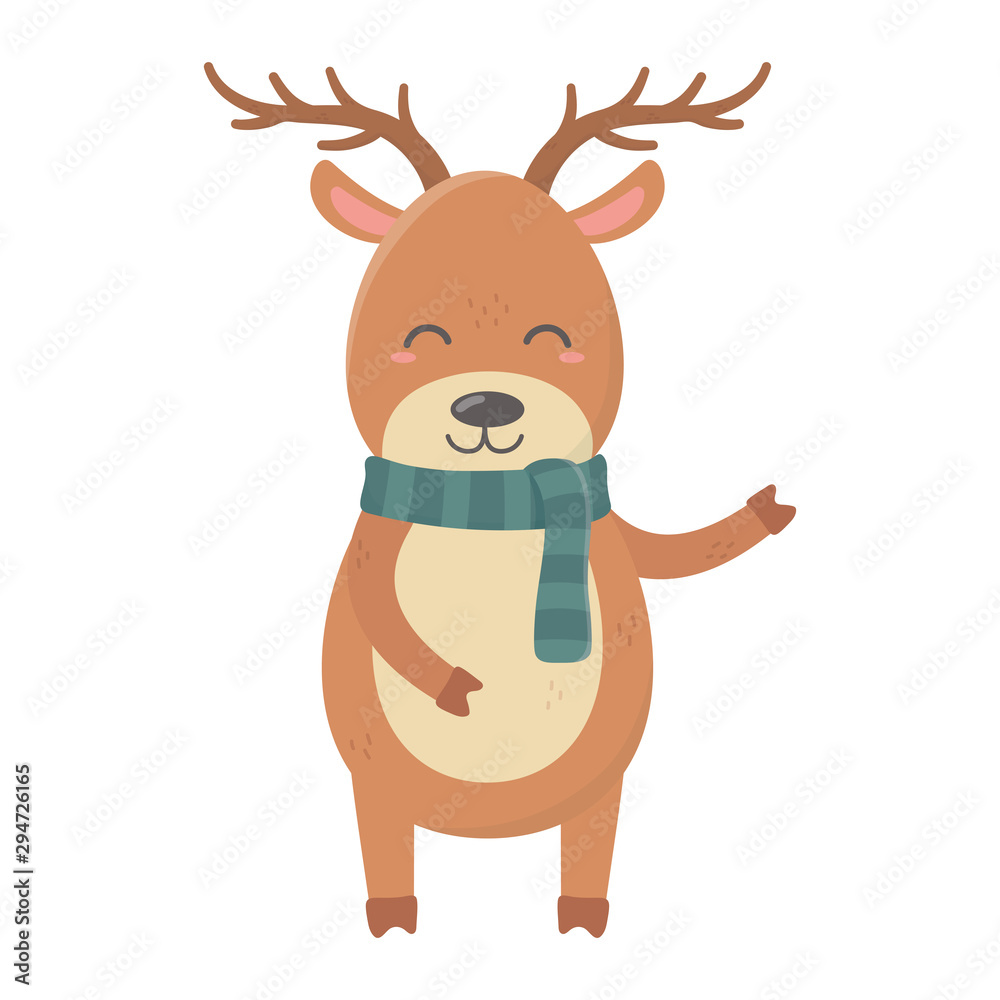 reindeer with scarf celebration merry christmas