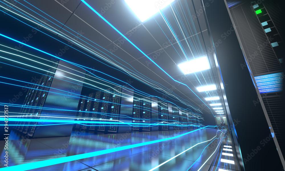 Obraz premium 3D server room/ data center - storage, hosting, fast Internet concept
