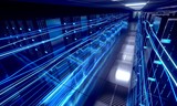 3D server room/ data center - storage, hosting, fast Internet concept