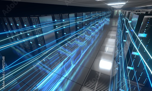 3D server room  data center - storage  hosting  fast Internet concept