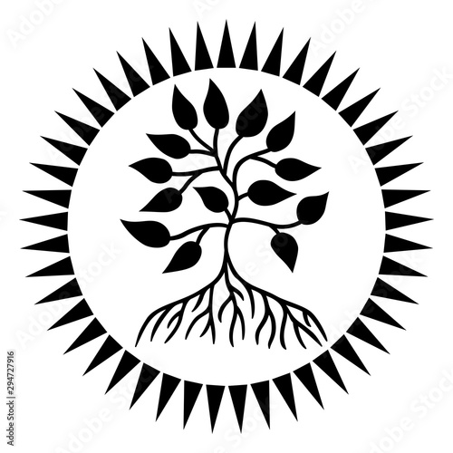 The tree of life. Spiritual symbolic symbol. Black and White. Vector art graphic.
