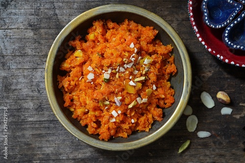 Homemade carrot Halwa /Indian festival Diwali sweet, selective focus