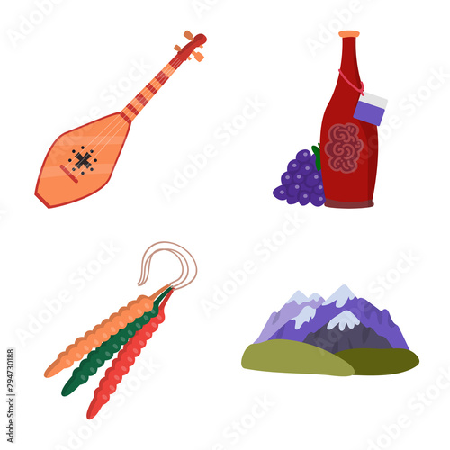 Vector illustration of Caucasus and traditions sign. Set of Caucasus and attributes vector icon for stock.