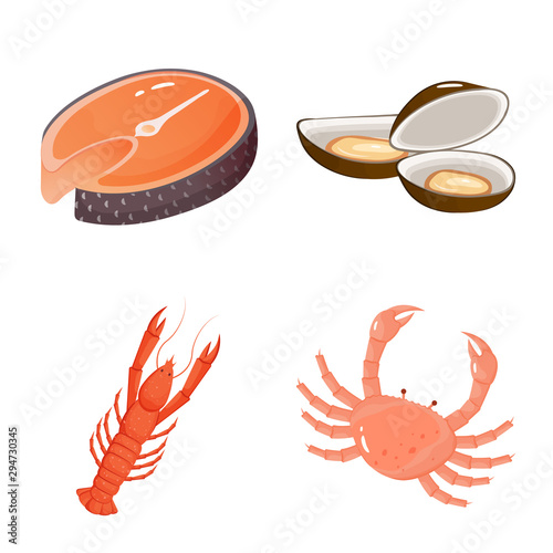 Vector design of food and sea symbol. Collection of food and healthy vector icon for stock.