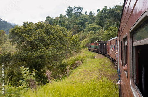 The train acrossing the Nine Arches Demodara Bridge, Ella. Sri Lanka.