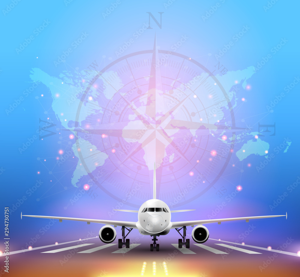 Airplane taking off from the airport, front view. Vector Concept Travel ...