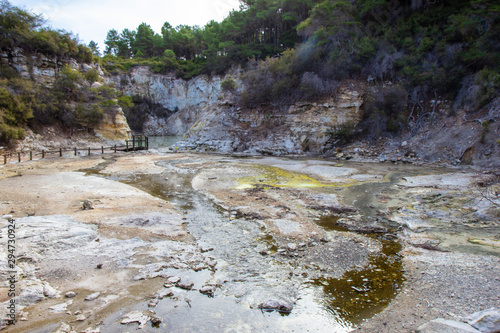 view of geo thermal park Waiotapu, New Zealand photo