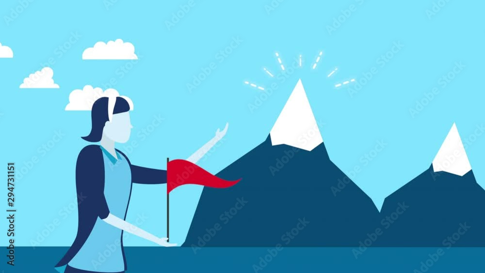 businesswoman worker with success flag and mountains businesswoman worker with success flag and mountains