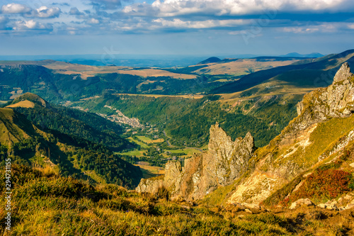 Beautiful Landscape Auvergne France hills mountains sunset sunlight clouds summer Puy Mary