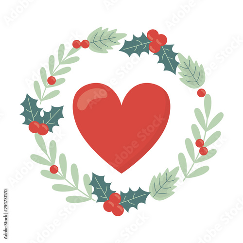heart with wreath holly berry decoration celebration merry christmas