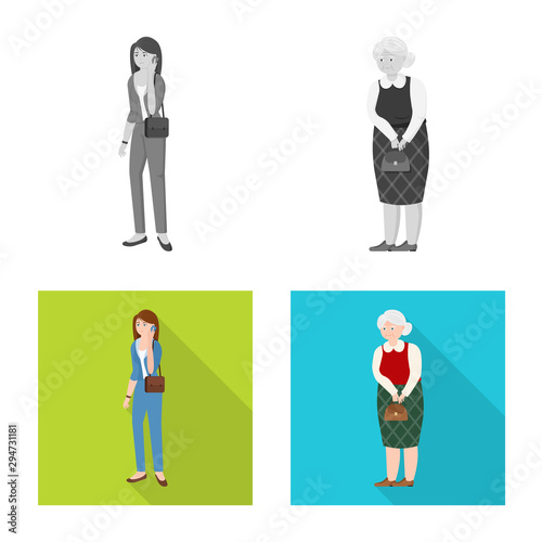 Vector illustration of character and avatar sign. Collection of character and portrait stock vector illustration.
