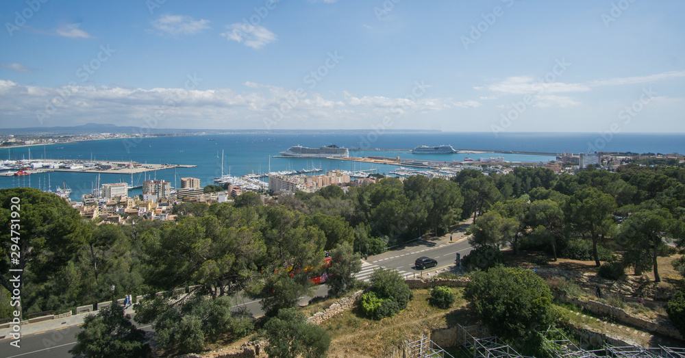 Panoramic view of the port of Palma de Mallorca from the hill that watching all over the city center. 