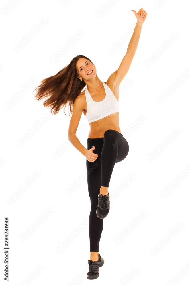 Sexy fitness woman posing in studio - isolated on a white background Sexy fitness woman posing in studio - isolated on a white background