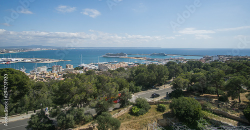 Panoramic view of the port of Palma de Mallorca from the hill that watching all over the city center. 