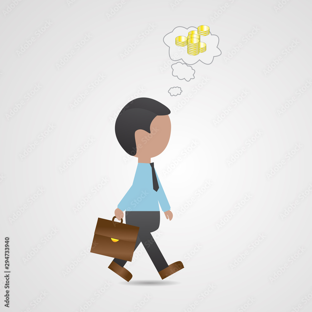Obraz premium Businessman Walking With Briefcase - Vector. Businessman Profile Full Size With Speech Bubble - Isolated On Gray Background. Full Length Side View. Cartoon Character Vector. Businessman Moving Firmly