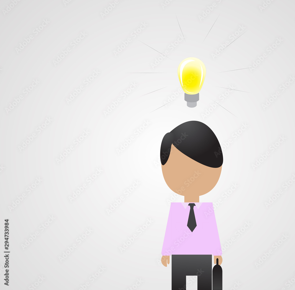 Businessman With An Idea And Briefcase - Vector. Businessman Profile Full Size - Isolated On Gray Background. Cartoon Character Vector. Businessman Idea Vector. Business Concept Idea Businessman With An Idea And Briefcase - Vector. Businessman Profile Full Size - Isolated On Gray Background. Cartoon Character Vector. Businessman Idea Vector. Business Concept Idea