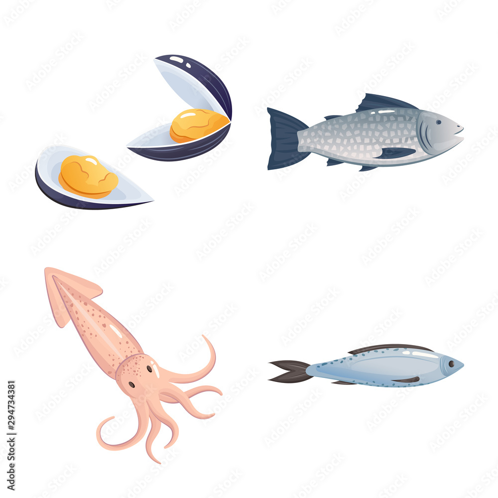 Obraz premium Vector illustration of food and sea icon. Set of food and healthy stock symbol for web.