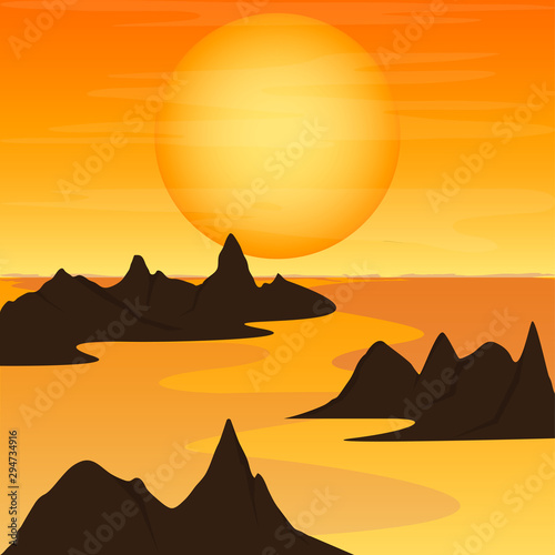 Beautiful sunset image. Natural landscape - Vector illustration
