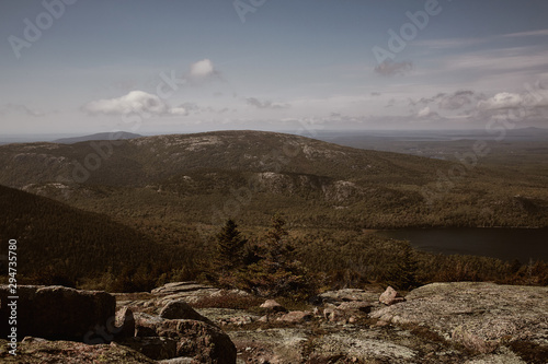 View of Jordan Pond from Cadillac Mountain in Acadia National Park on Mount Desert Island, Maine. © Jen Lobo